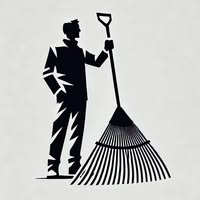 Logo van De Strandharker: kunstenaar met een hark